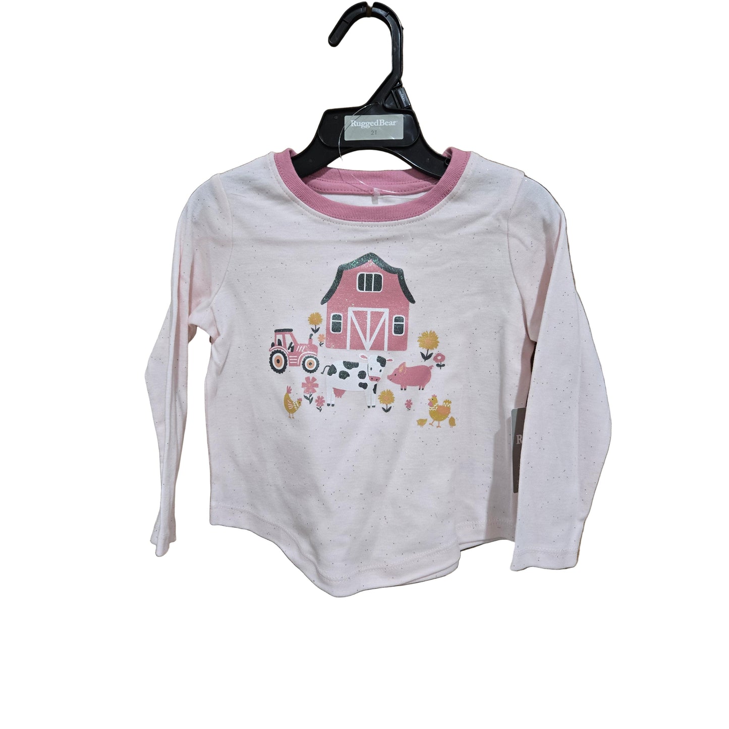 Rugged Bear Farm Scene  Long Sleeve Tee Shirt - Mauve Sparkle