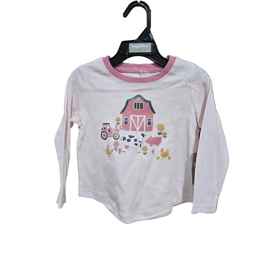 Rugged Bear Farm Scene  Long Sleeve Tee Shirt - Mauve Sparkle