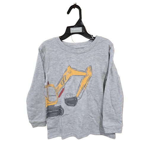 Rugged Bear Long Sleeve Excavator Graphic Tee Shirt- Grey