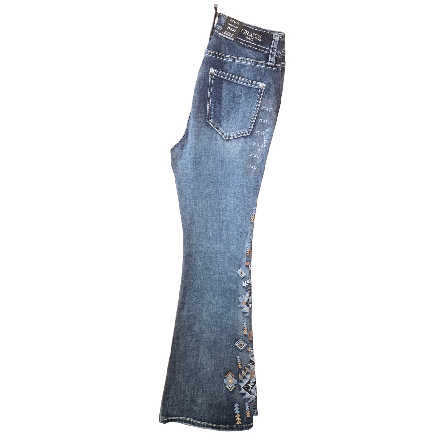 Grace in LA Women's Floral Flare Jeans - Blue