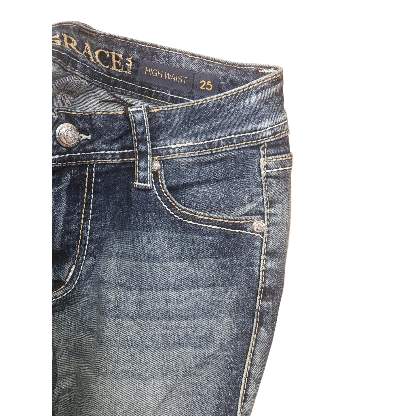 Grace in LA Women's Floral Flare Jeans - Blue