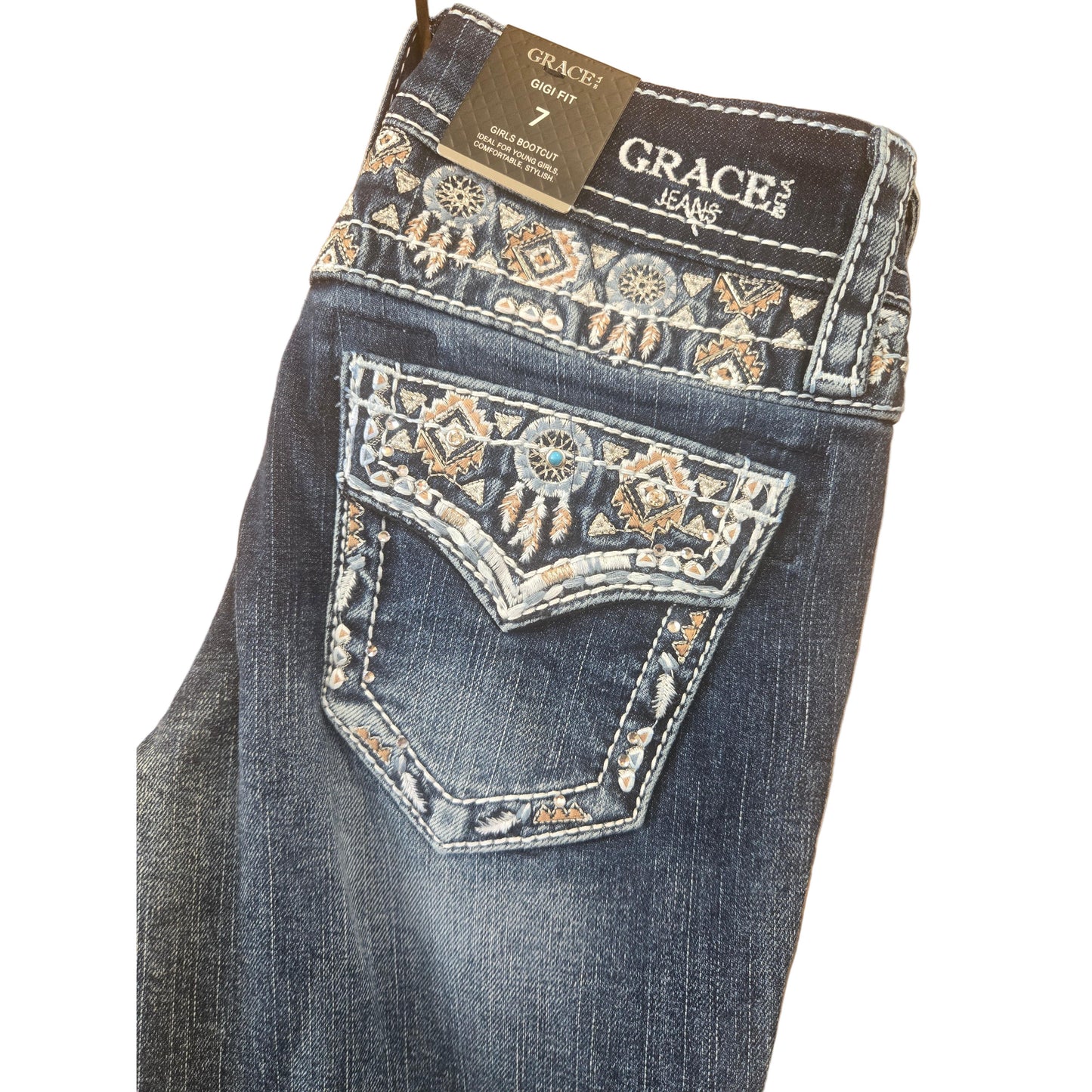 Grace in LA Girl's Aztec Faux Jeans - Blue