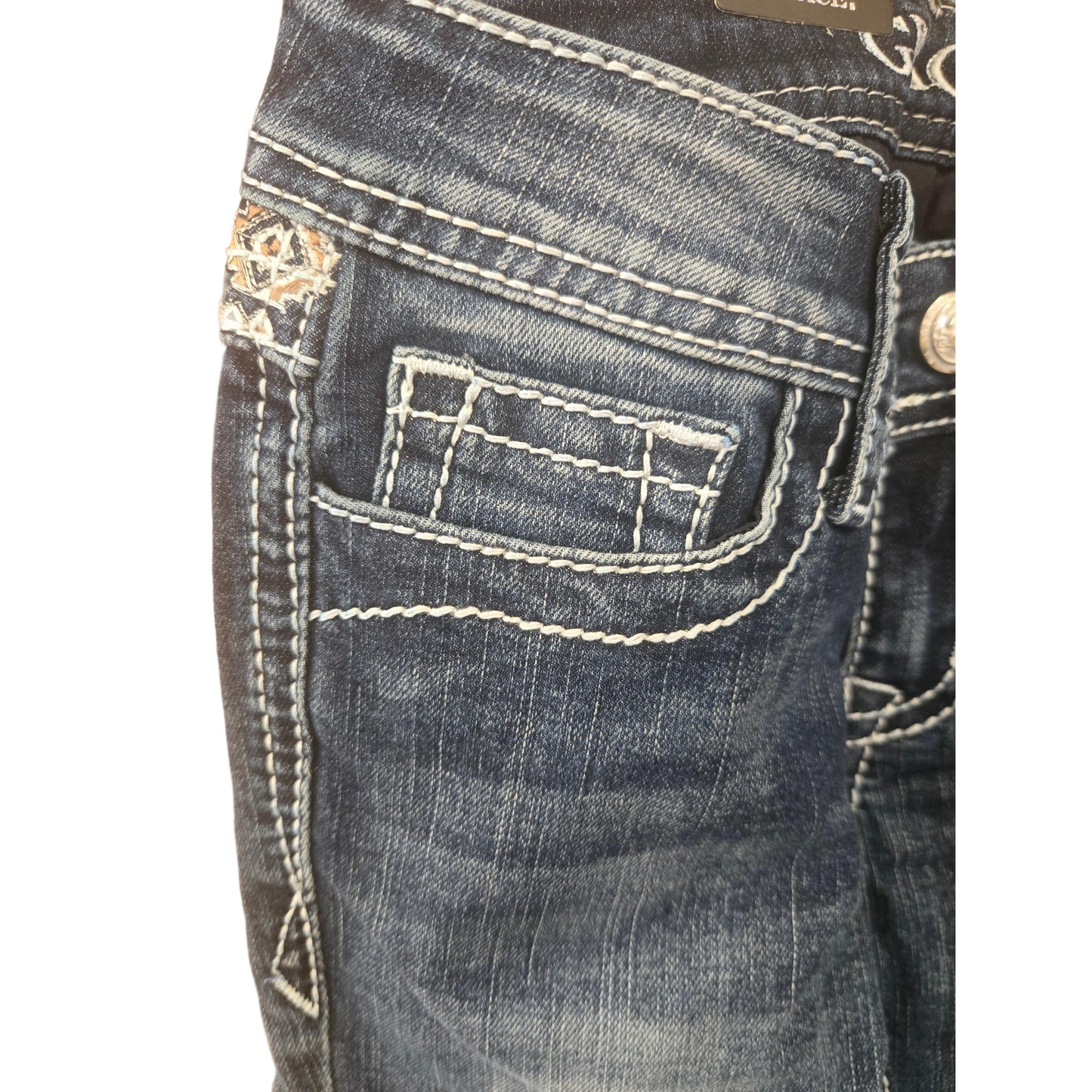 Grace in LA Girl's Aztec Faux Jeans - Blue