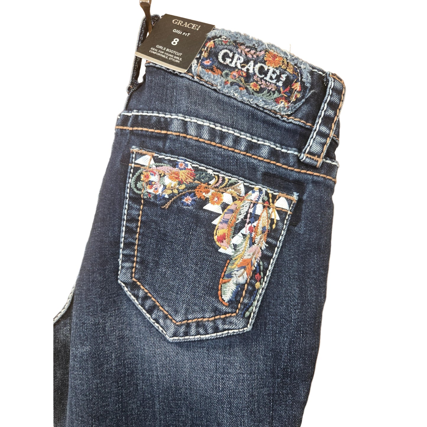 Grace in LA Girl's Floral Jeans - Blue