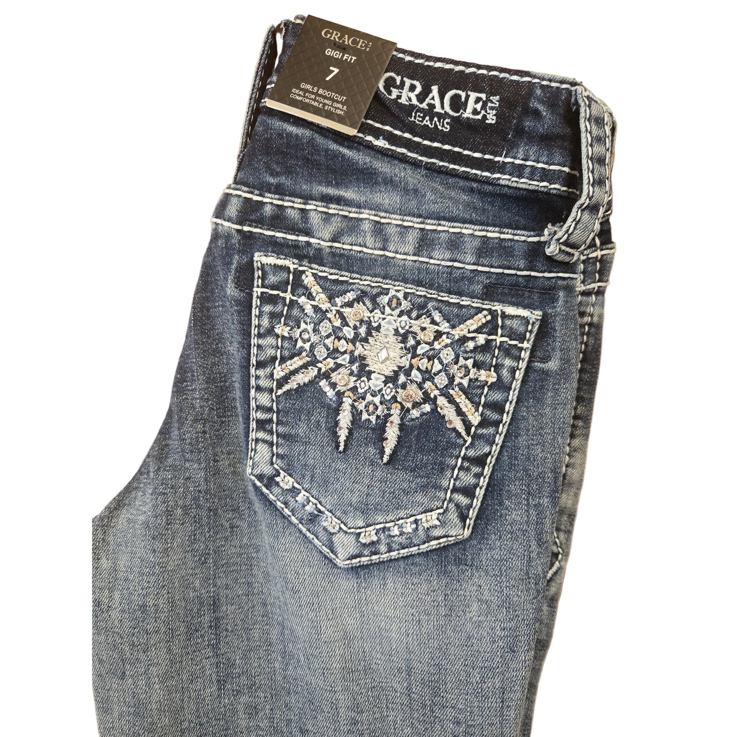 Grace in LA Girl's Aztec Jeans - Blue