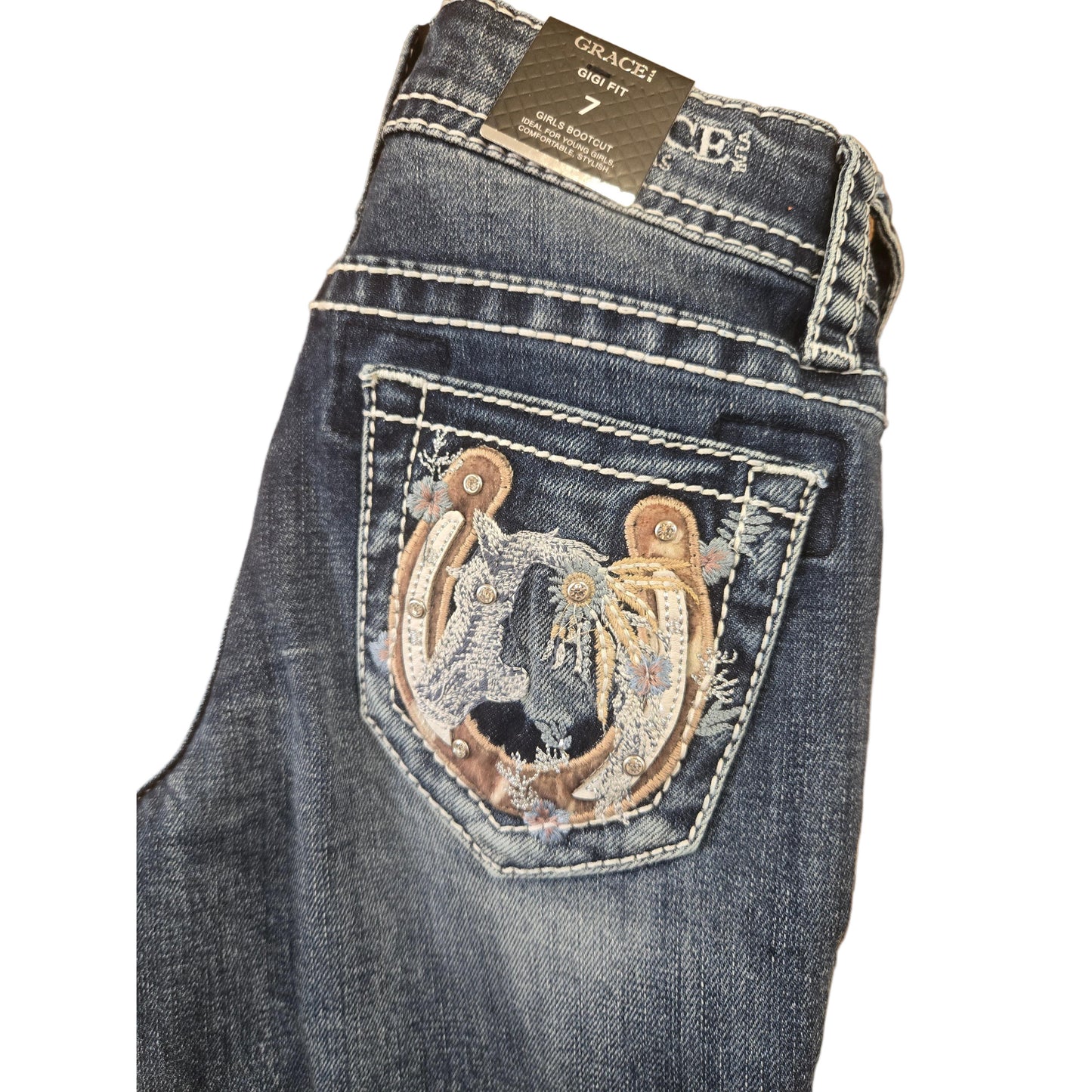 Grace in LA Girl's Horseshoe Jeans - Blue
