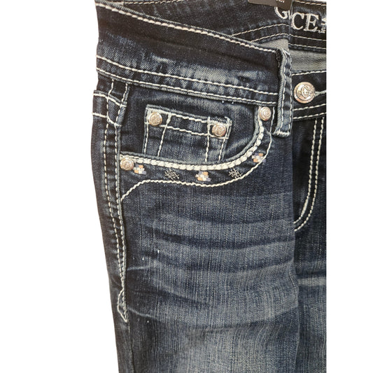 Grace in LA Women's Aztec Midrise Bootcut Jeans- Blue