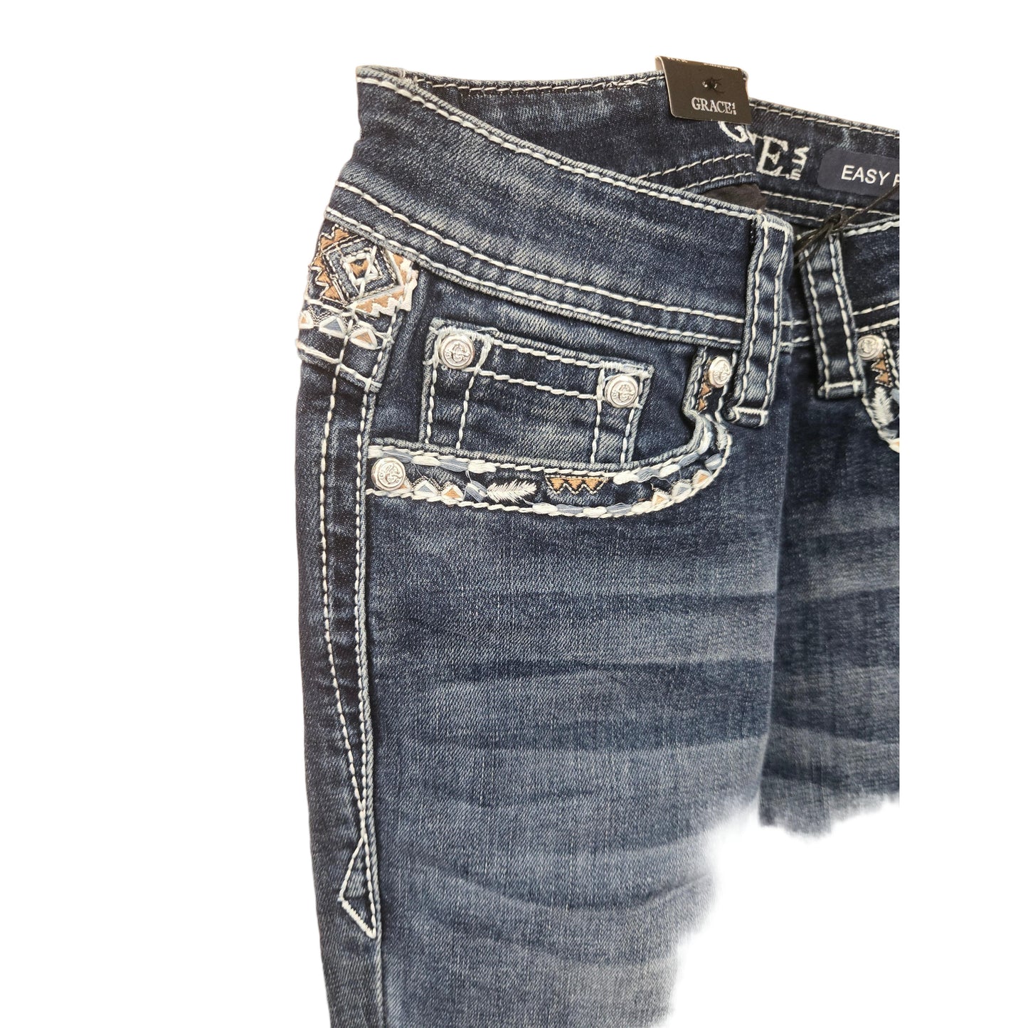 Grace in LA Women's Aztec Faux  Bootcut Jeans - Blue