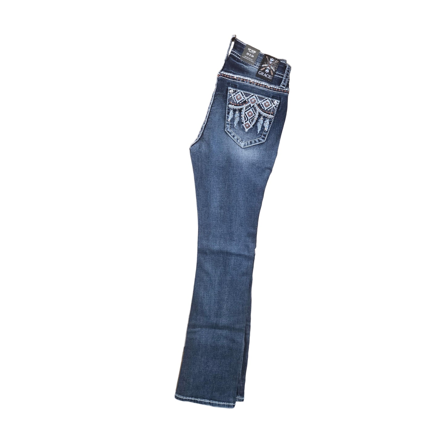 Grace in LA Women's Aztec Bootcut Jeans - Blue