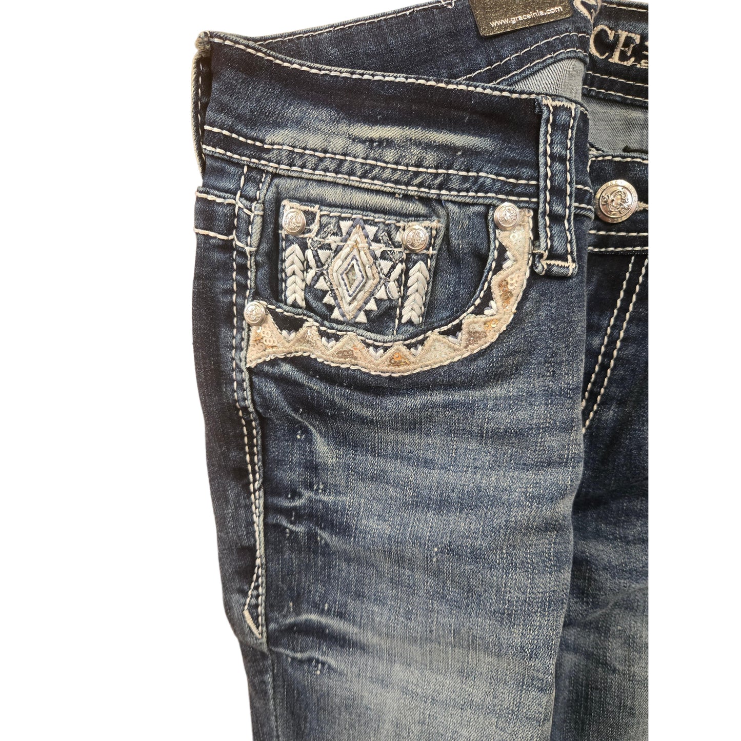 Grace in LA Women's Aztec Bootcut Jeans - Blue