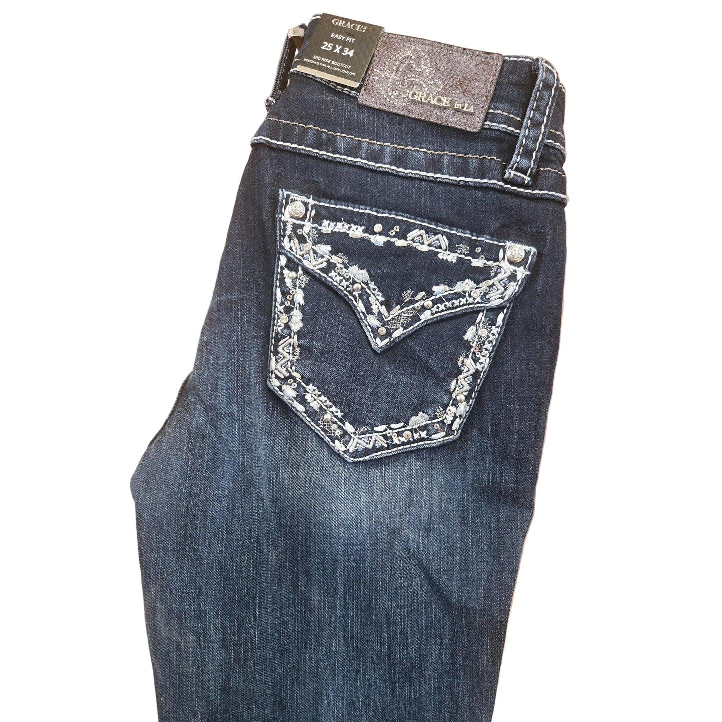 Grace in LA Women's Border Bootcut Jeans - Blue