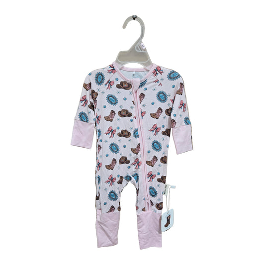 Boots & Bows Turquoise Cowgirl Infant Sleepers