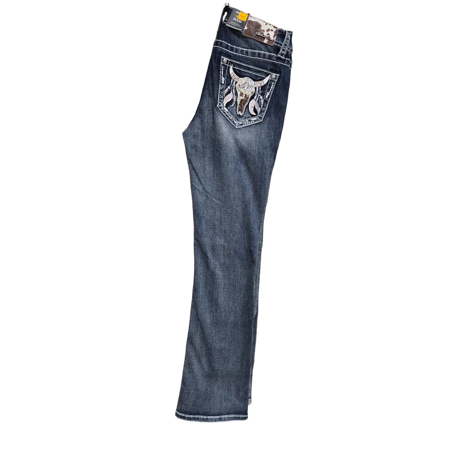 Grace in LA Women's Steer Head Jeans - Dark Wash