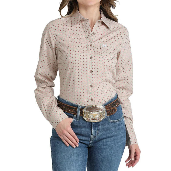 Cinch Women's Long Sleeve Print Shirt- Khaki