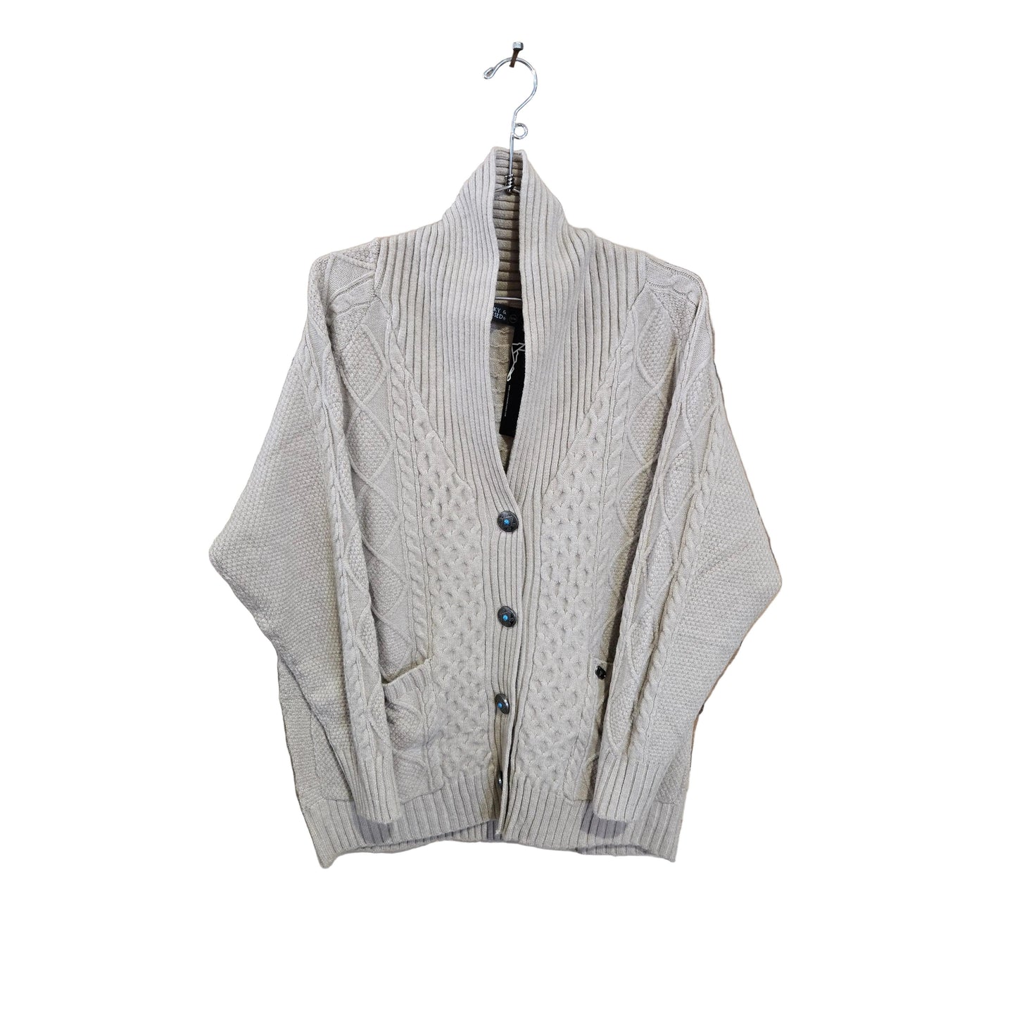 Lucky & Blessed Women's Cable Knit Concho Button Down Cardigan - Oatmeal