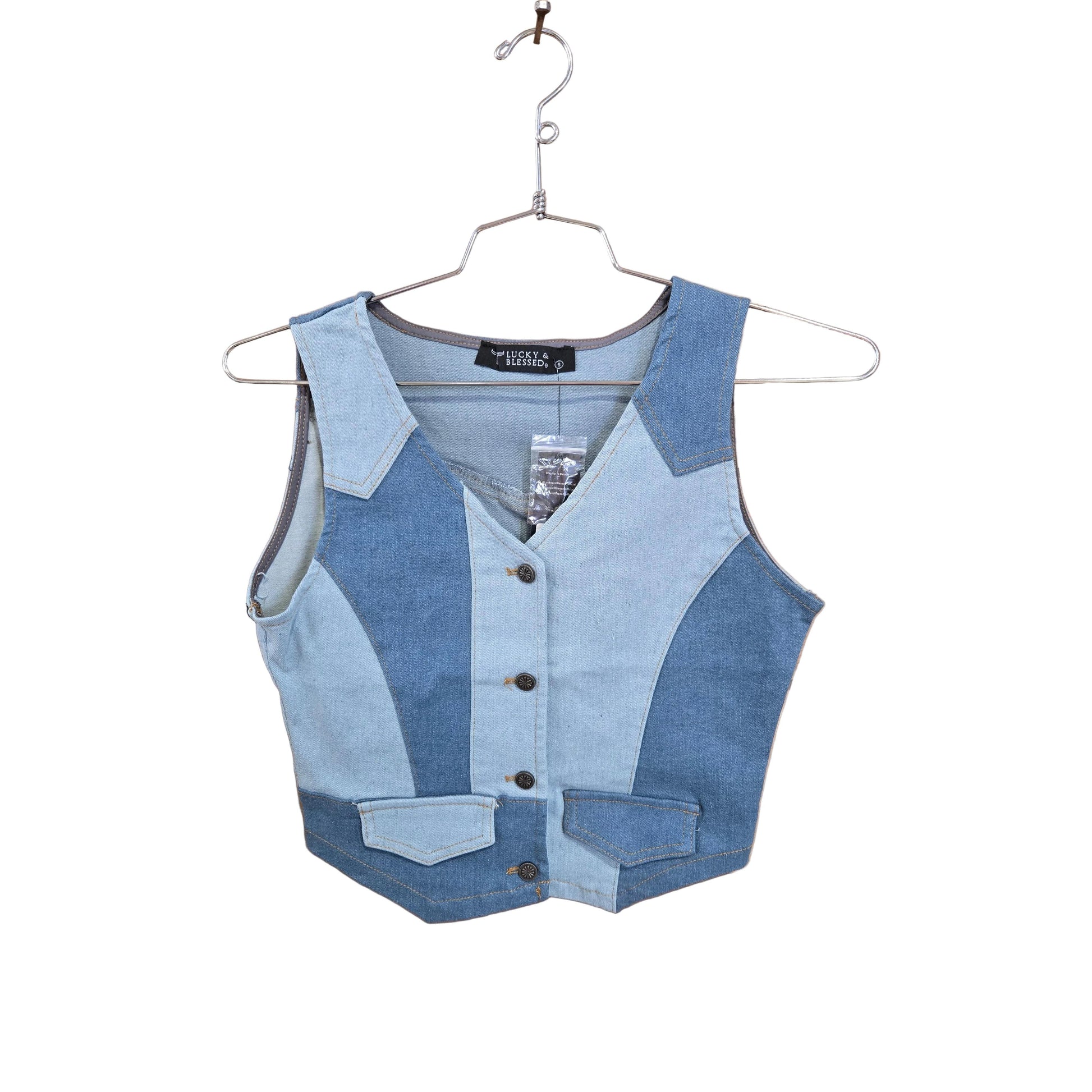 Lucky & Blessed Women's Multi Patchwork Vest - Blue - Irvine Tack & Western Wear