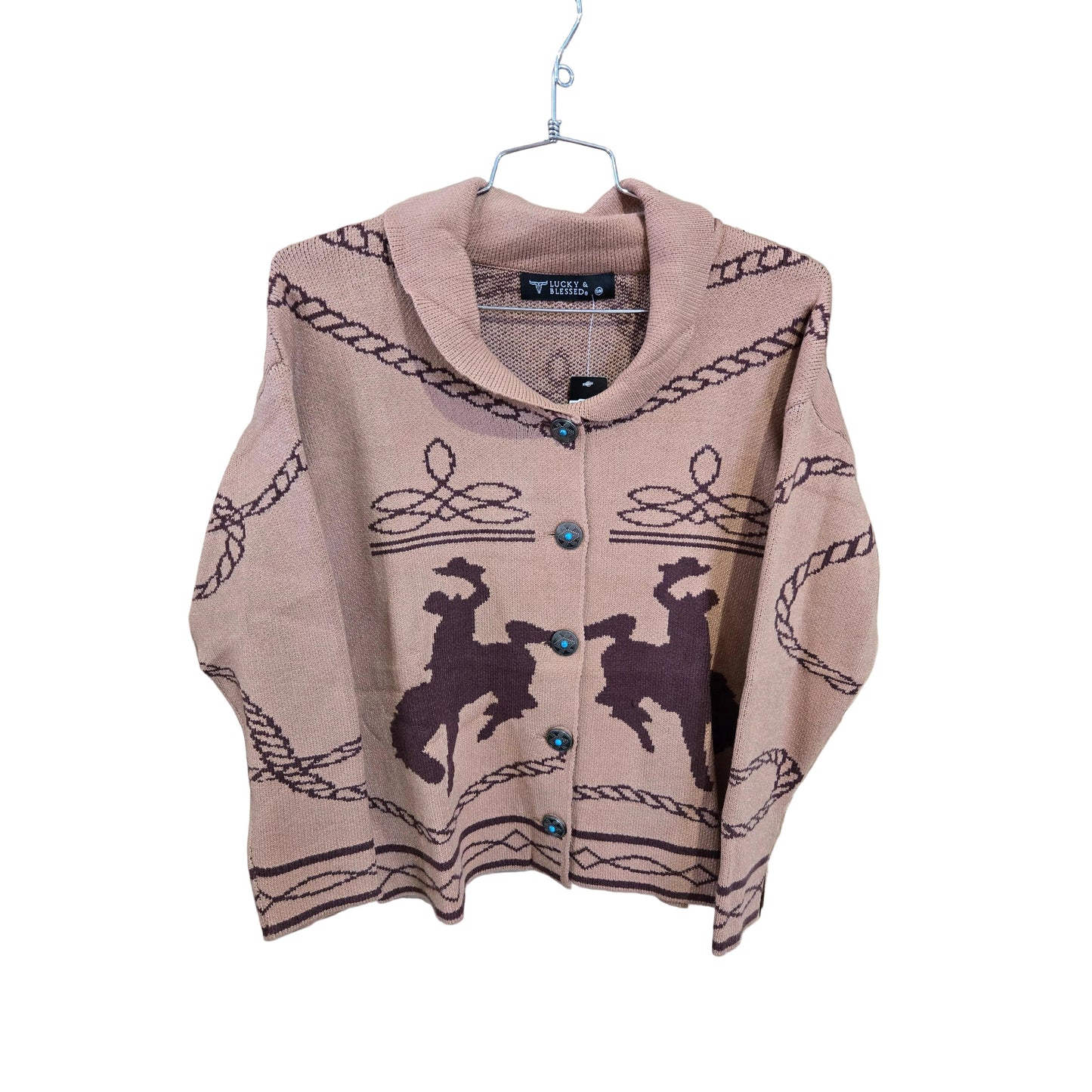 Lucky & Blessed Women's Long Sleeve Button Down Sweater - Camel