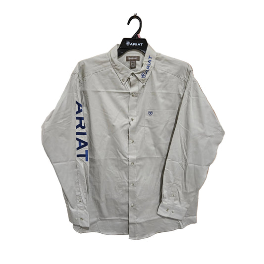 Ariat Men's Team Logo Twill Long Sleeve Fitted Shirt - Khaki/Navy