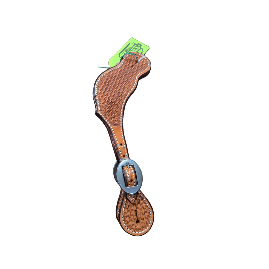 Irvine Basket Stamp Spur Strap - Medium Oil - Irvine Tack &amp; Western Wear