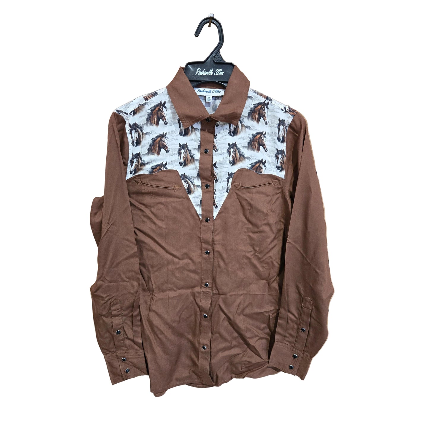 Panhandle Women's Horse Print Yoke Snap Shirt - Brown
