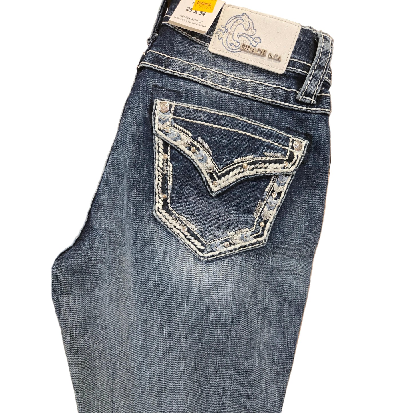 Grace in LA Women's Border Faux Flap Jeans