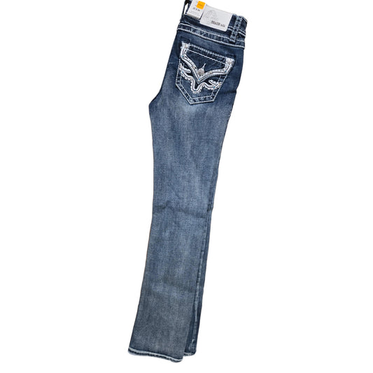 Grace in LA Women's Leather on Faux Flap Pocket Jeans