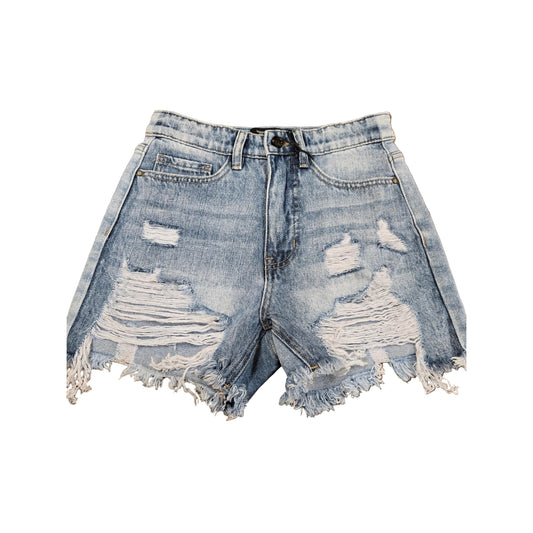 Lucky & Blessed Women's High Rise Distressed Shorts - Medium Wash