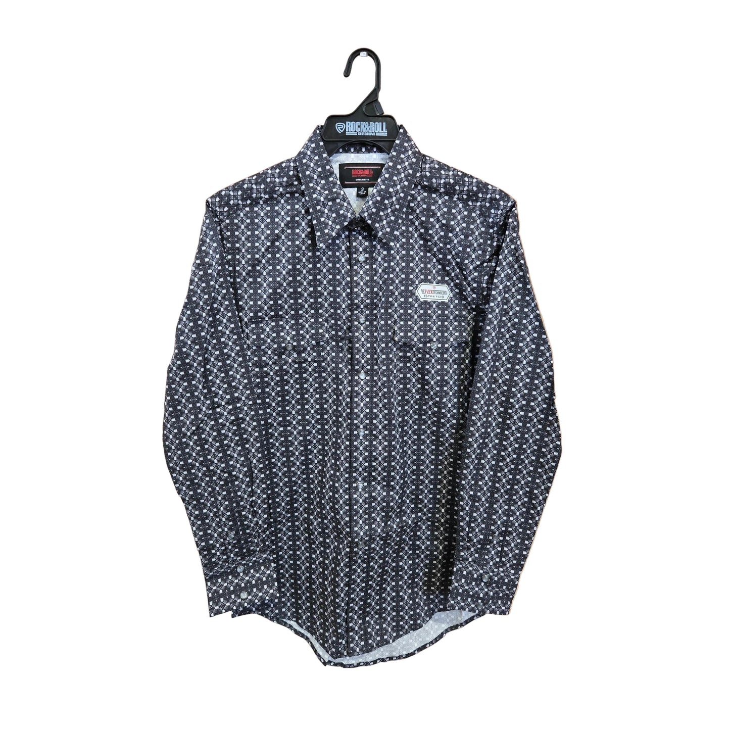 Rock & Roll Men's Geo Print Long Sleeve Snap Shirt - Black
