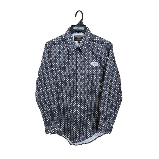 Rock & Roll Men's Geo Print Long Sleeve Snap Shirt - Black