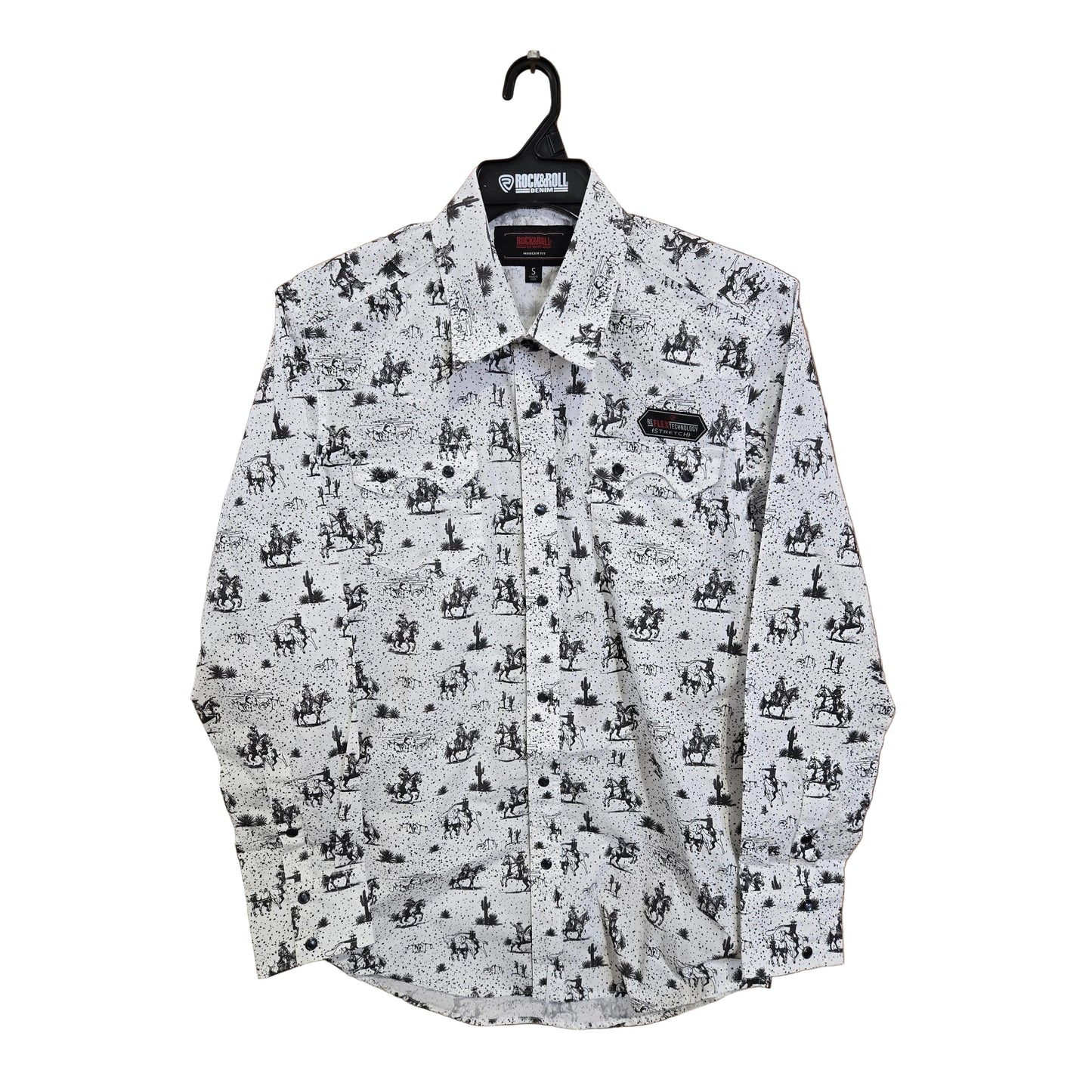 Rock & Roll Men's Novelty Printed Long Sleeve Snap Shirt - Black