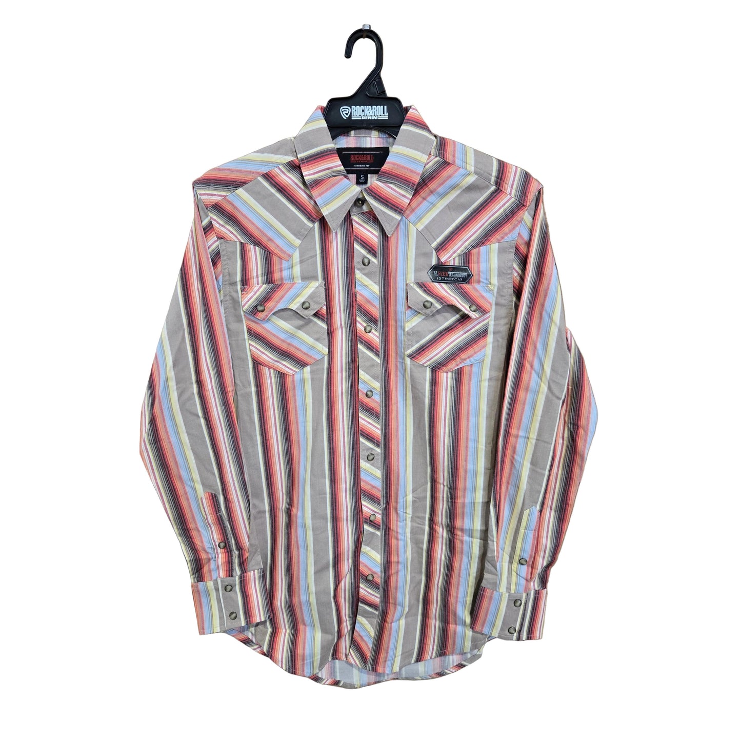 Rock & Roll Men's Vintage Stripe Printed Long Sleeve Snap Shirt - Dark Brown