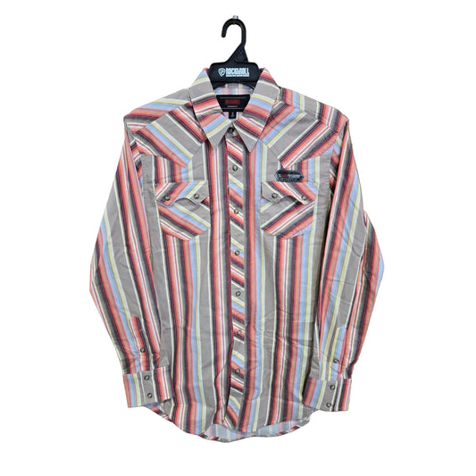 Rock & Roll Men's Vintage Stripe Printed Long Sleeve Snap Shirt - Dark Brown