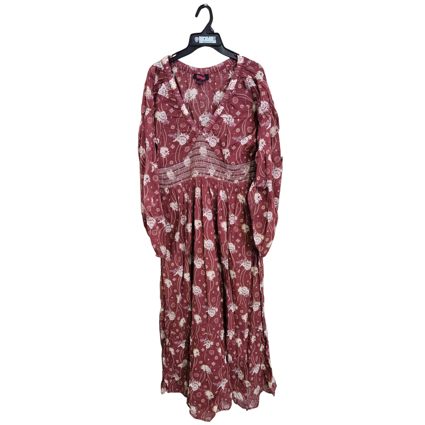 Rock & Roll Women's Boho Floral Maxi Dress - Wine