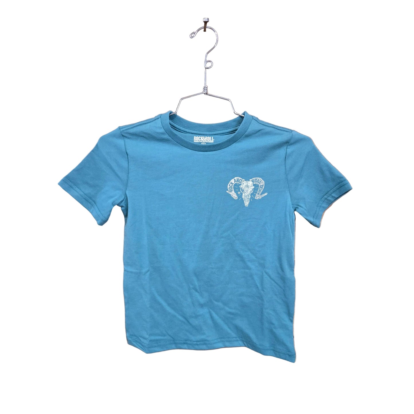 Rock & Roll Boy's Ram Skull Graphic Tee Shirt - Turquoise
