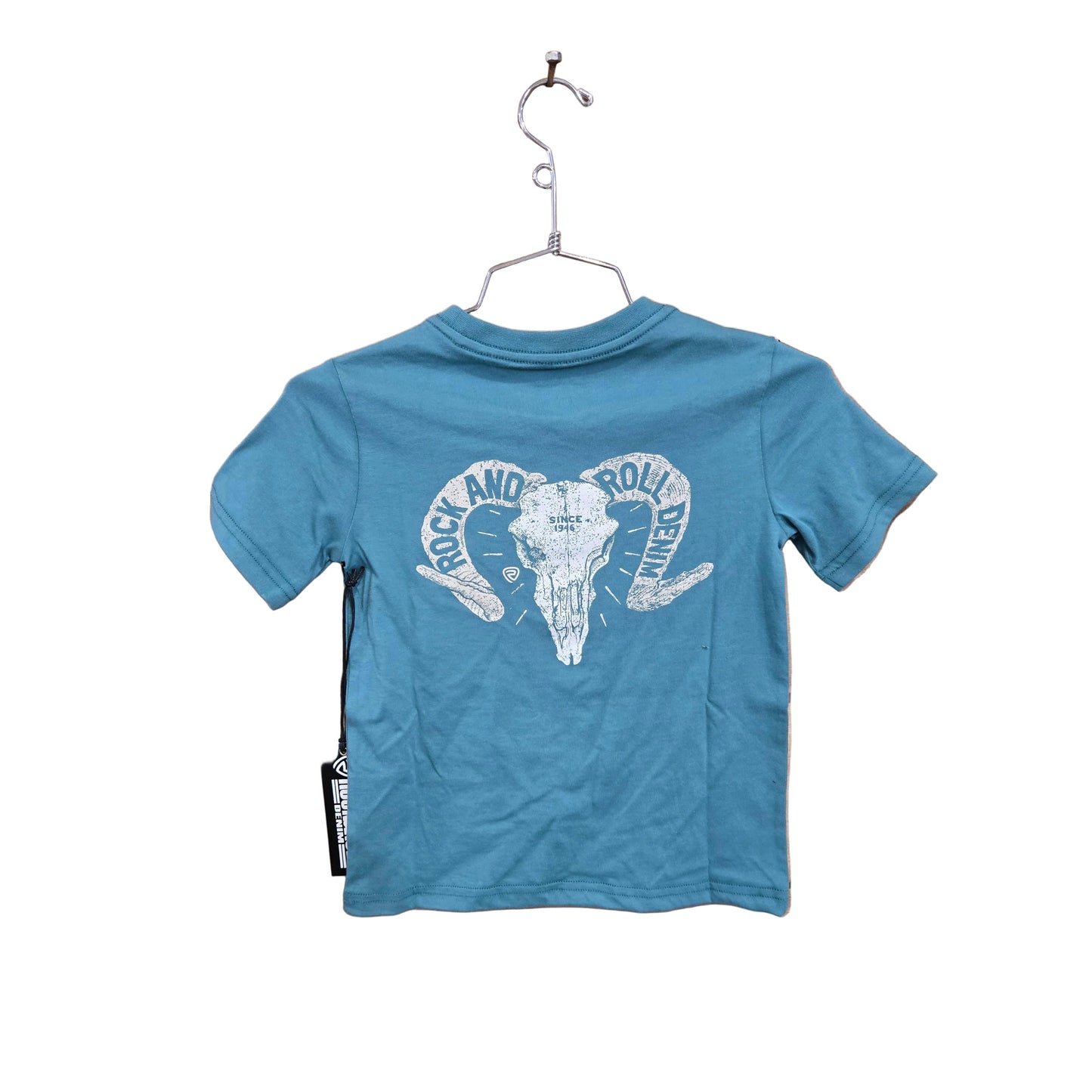 Rock & Roll Boy's Ram Skull Graphic Tee Shirt - Turquoise