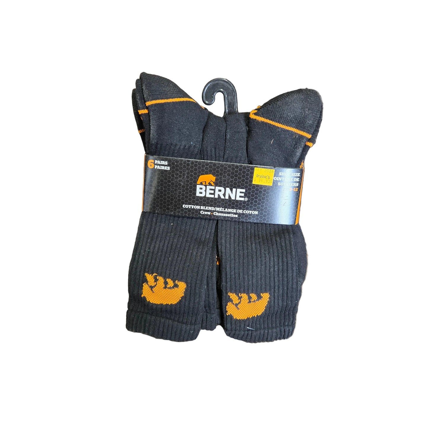 AYK Berne Men's Crew Work Socks 6 Prs - Black