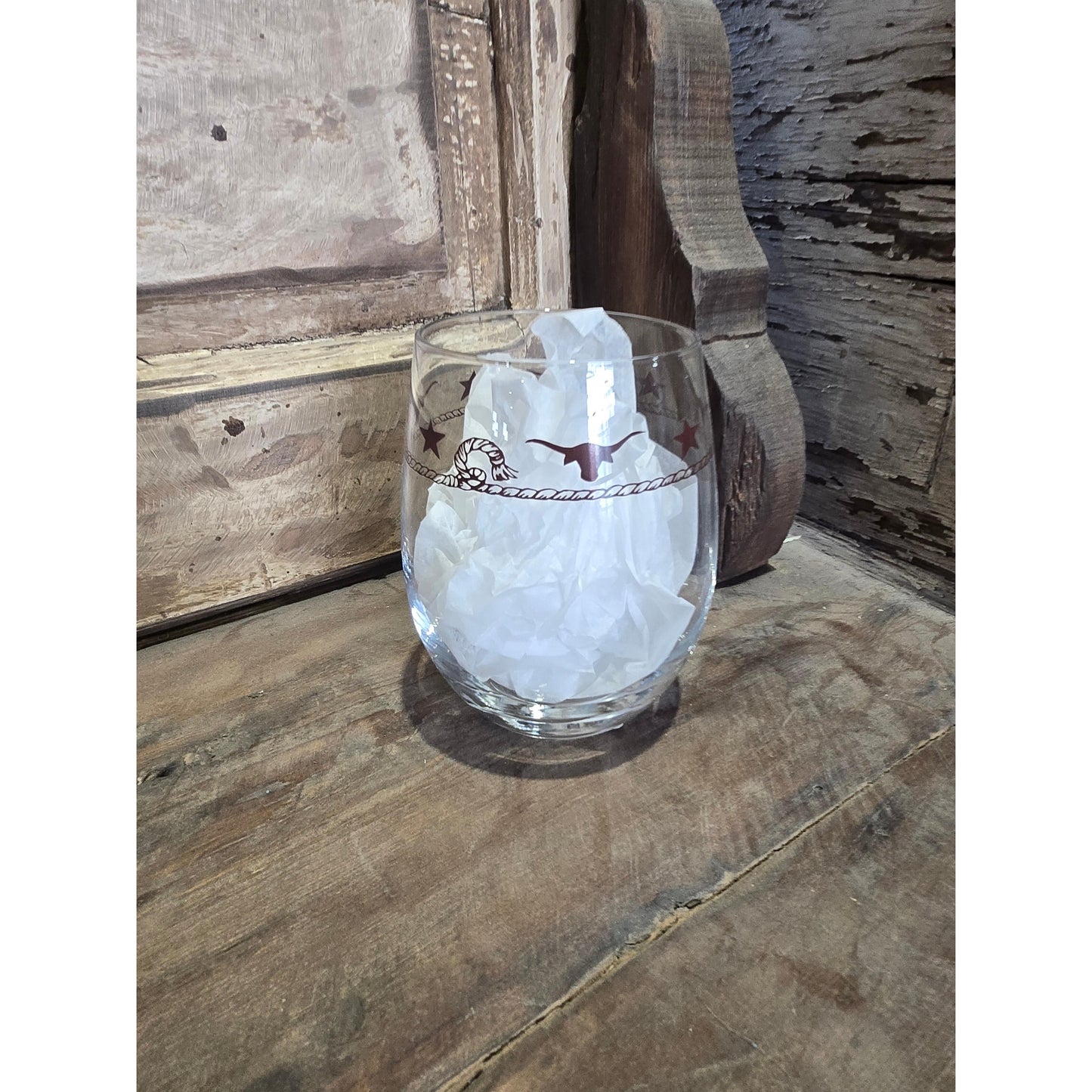West Creation 20 oz Stemless Stars and Longhorn Wine Glass - Sold seperately