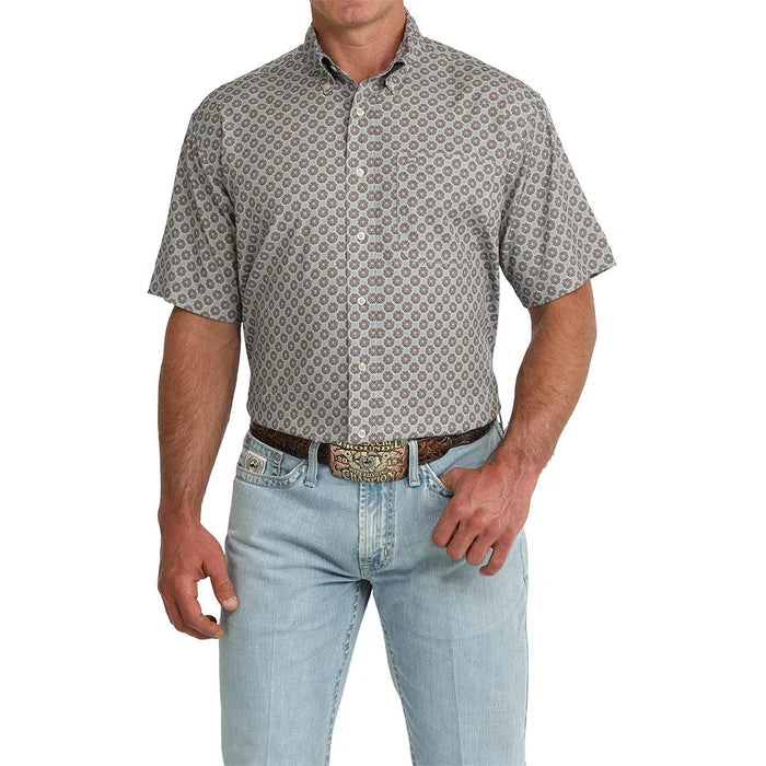 Cinch Men's Short Sleeve Arenaflex Print Shirt- Grey