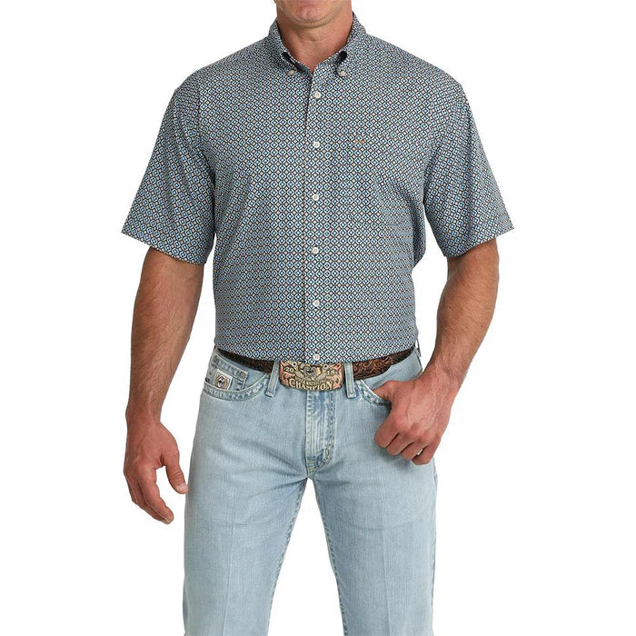 Cinch Men's Short Sleeve Arenaflex Print Shirt- Blue
