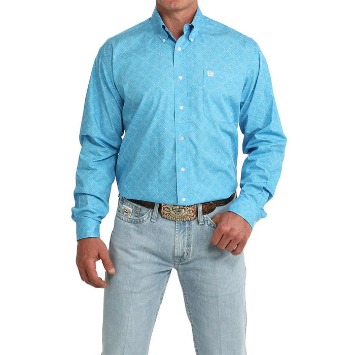 Cinch Men's Long Sleeve Print Shirt- Blue