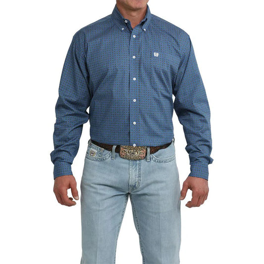 Cinch Men's Long Sleeve  Print Shirt- Royal Blue