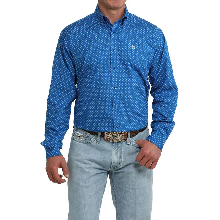 Cinch Men's Long Sleeve  Print Shirt- Royal Blue