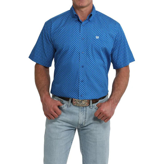 Cinch Men's Short Sleeve Print Shirt- Royal Blue