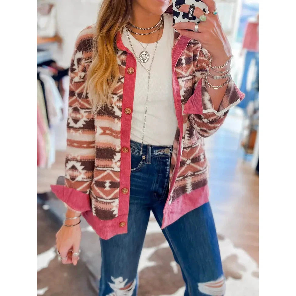 **FTP Women's Western Sherpa Corduroy Trim Jacket - Pink**FINAL SALE**