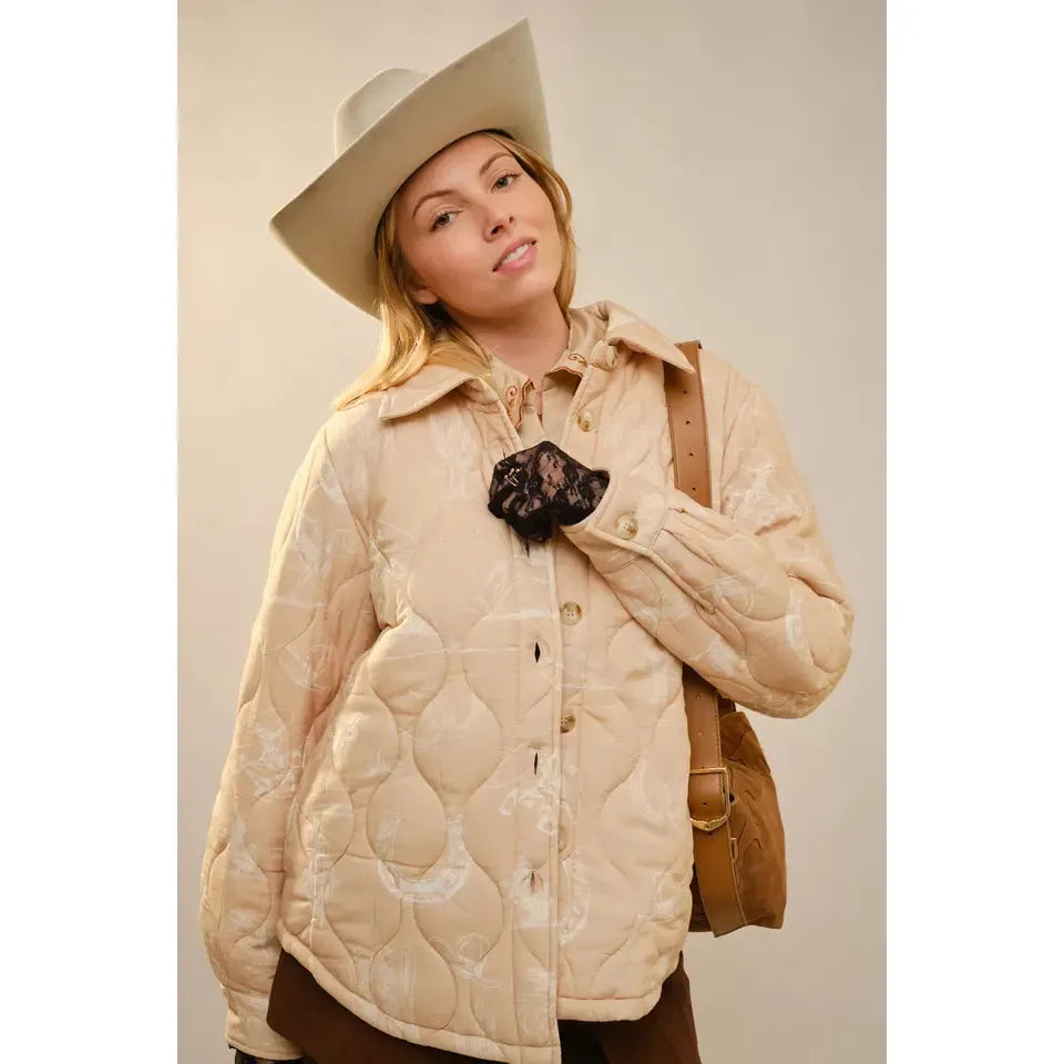 Blue B Western Printed Shacket- Taupe Cream
