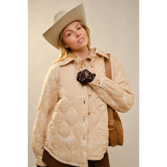 Blue B Western Printed Shacket- Taupe Cream