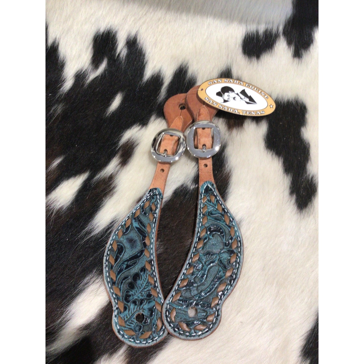 San Saba Shaped Spur Strap W/ Floral Print & Buckstitch