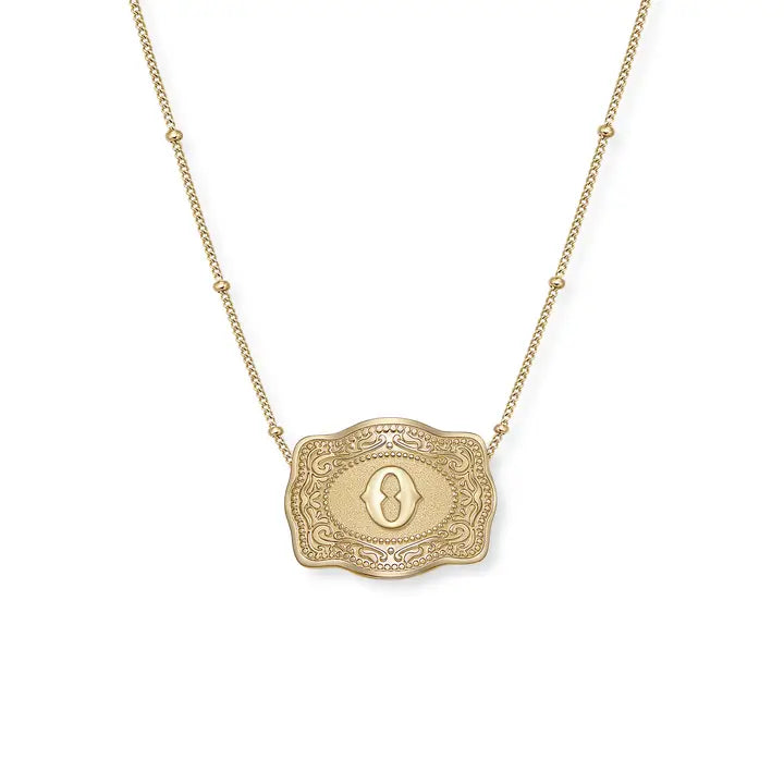 SpurWest Mini Belt Initial Buckle Necklace- Gold