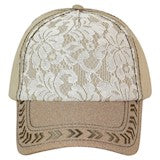 Catchfly Ponytail Baseball Cap Embroidery Chevrons White Lace