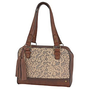 Justin Double Handle Satchel Brown W/ Lace Overlay